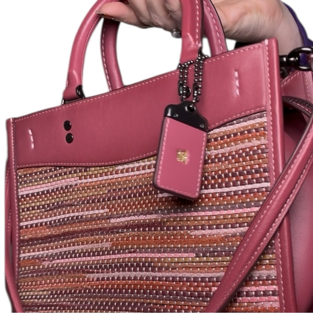 Coach Rogue 25 Mixed Weave Leather Top Handle Shoulder Bag Burgundy Multi - Picture 13 of 13